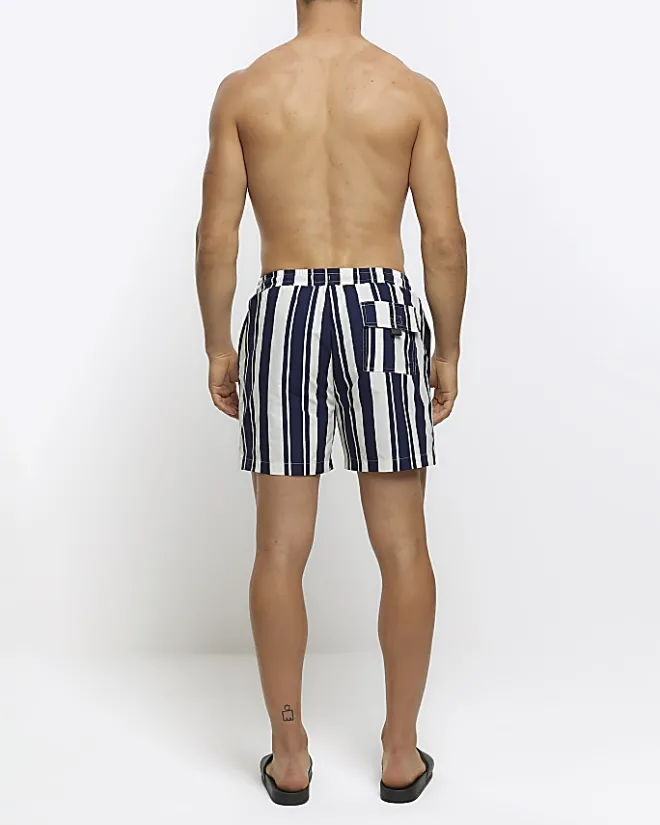 River Island regular fit stripe swim shorts Navy Clearance