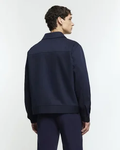 River Island regular fit twill overshirt Navy Discount