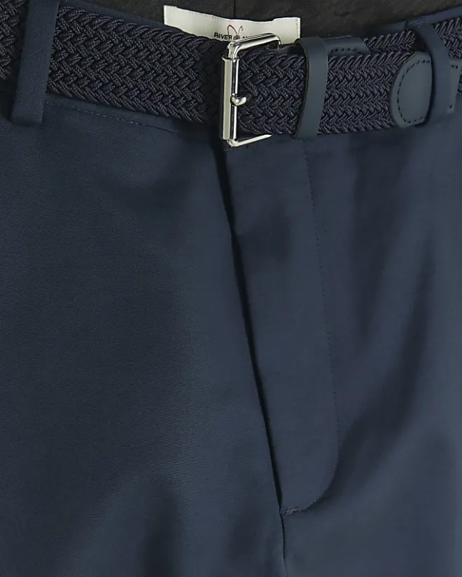 River Island slim fit belted chino shorts Navy Clearance