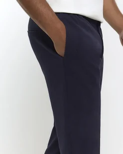 River Island slim fit twill pull on smart joggers Navy Sale