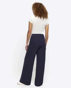 River Island Navy Stitched Wide Leg Trousers Blue Discount