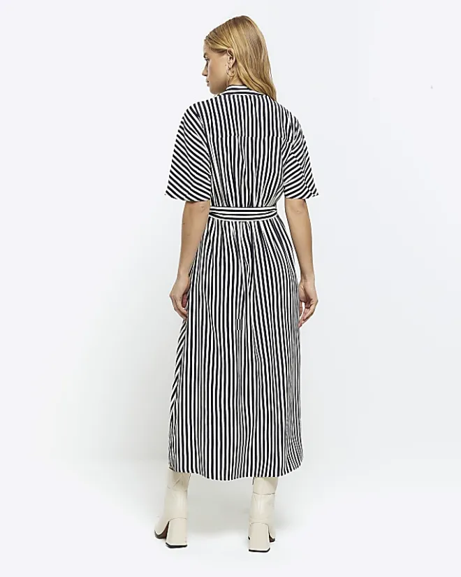 River Island Navy stripe belted midi shirt dress Blue Outlet