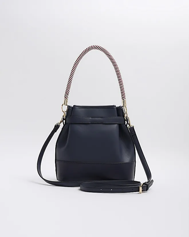 River Island Navy weave embroidered bucket cross body bag Blue Hot