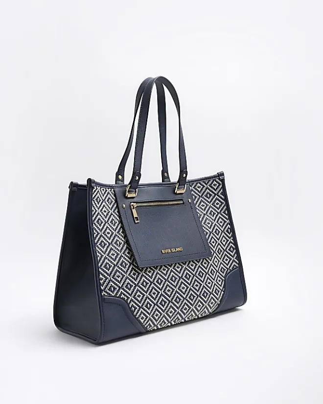 River Island Navy weave geometric shopper bag Blue Discount