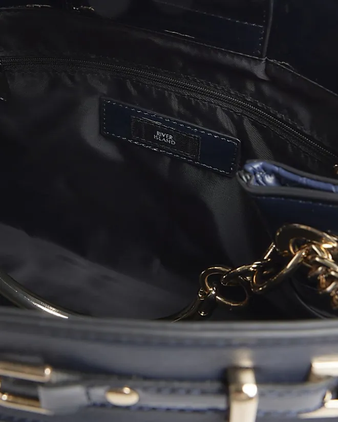 River Island Navy woven chain tote bag Blue Clearance