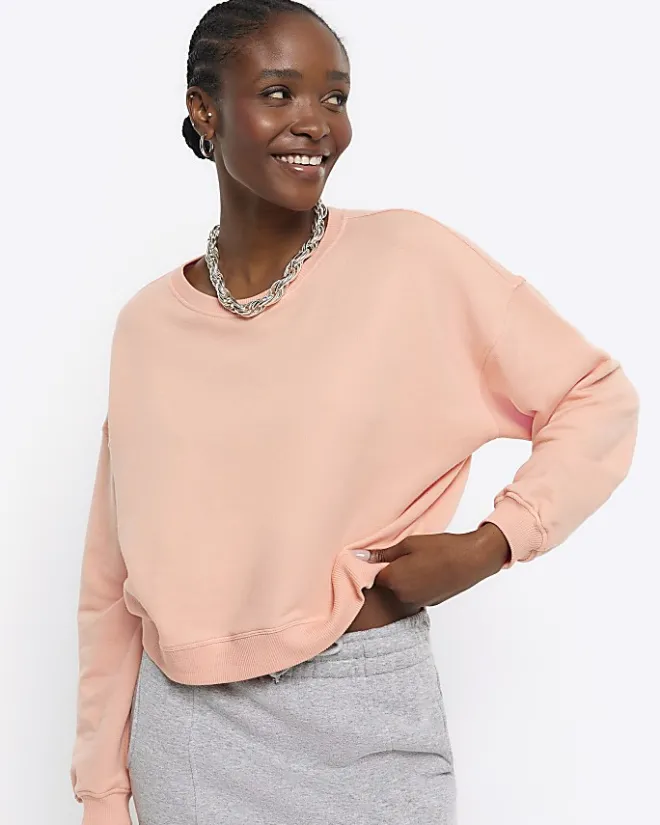 River Island crop plain sweatshirt Orange Discount