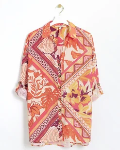 River Island floral oversized beach shirt Orange New