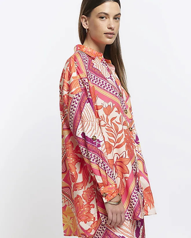 River Island floral oversized beach shirt Orange New