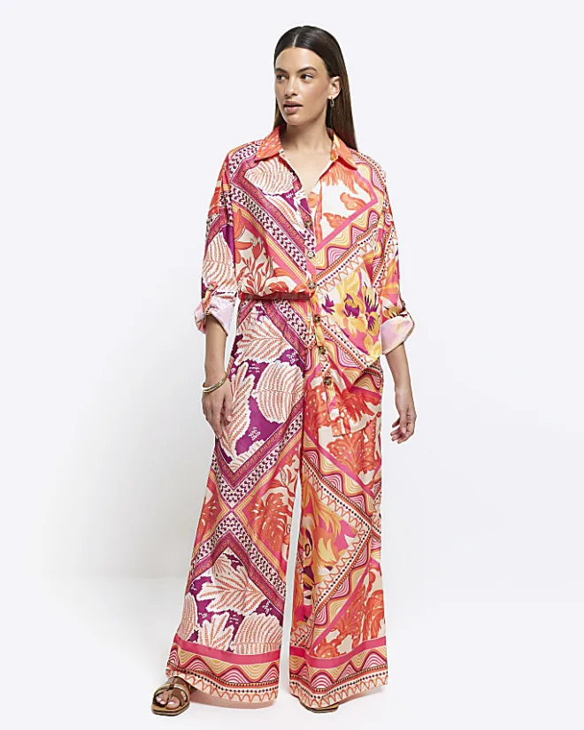 River Island floral oversized beach shirt Orange New