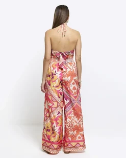 River Island floral wide leg trousers Orange Sale