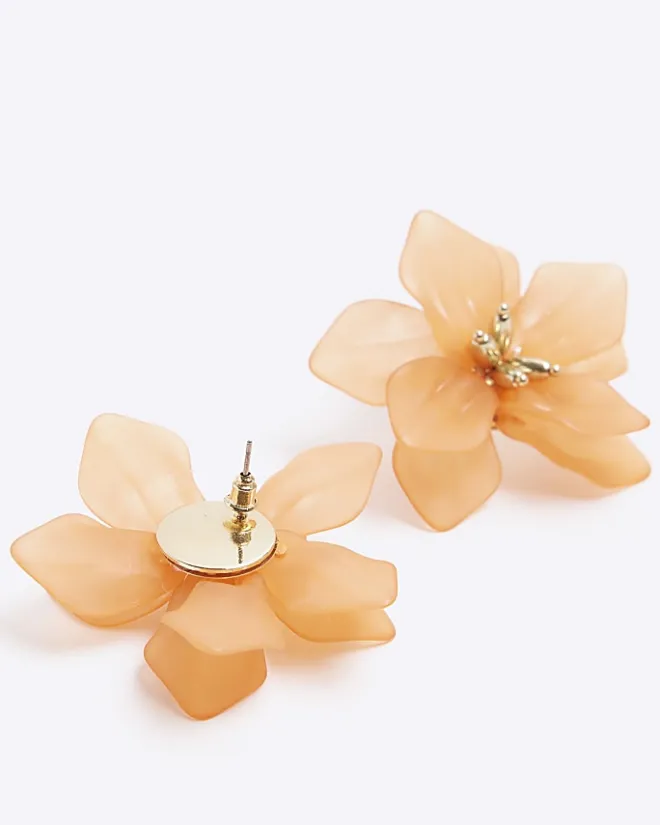 River Island Flower Stud Earrings Orange Fashion