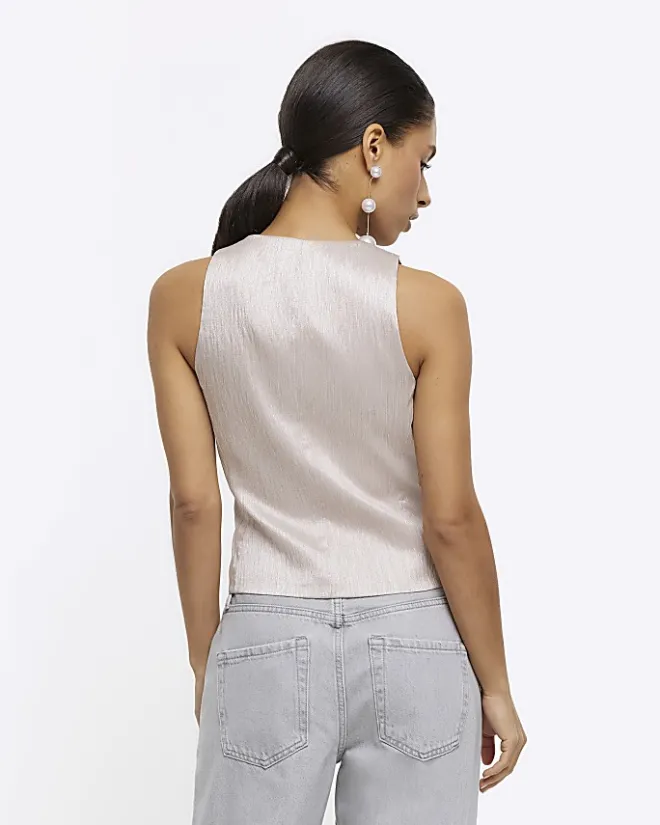 River Island Petite beige button front waistcoat Cream Fashion