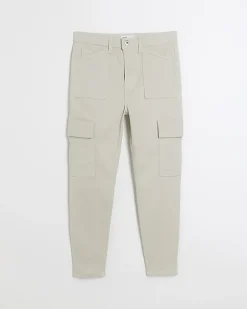 River Island Petite beige high waisted skinny cargo jeans Cream New