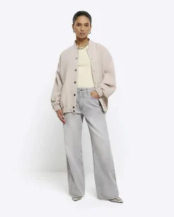 River Island Petite beige oversized bomber jacket Cream Best
