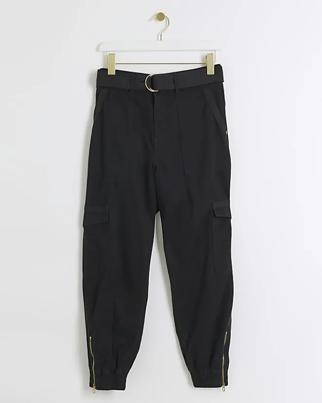 River Island Petite belted utility cargo trousers Black Outlet