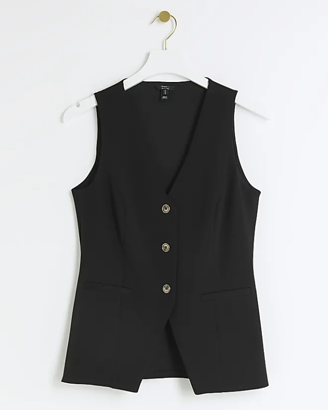 River Island Petite button up waistcoat Black Sale