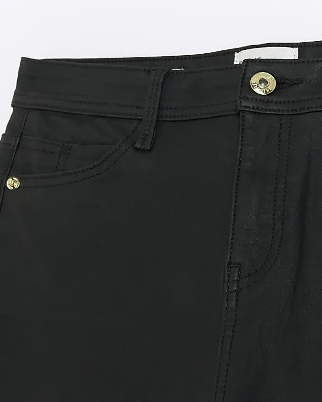 River Island Petite coated cargo skinny jeans Black New