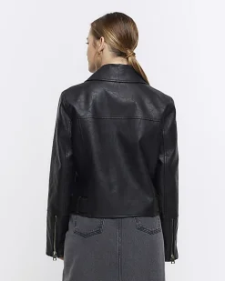 River Island Petite Faux Leather Biker Jacket Black Online