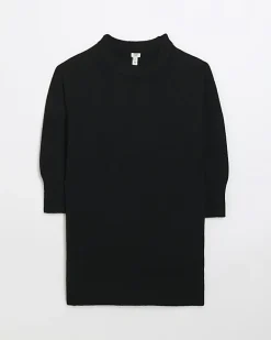 River Island Petite long sleeve jumper mini dress Black Fashion