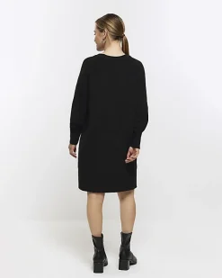 River Island Petite long sleeve jumper mini dress Black Fashion