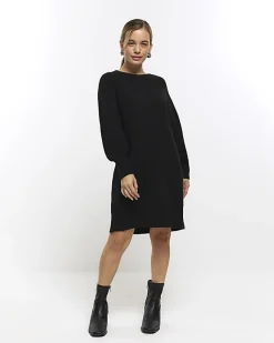 River Island Petite long sleeve jumper mini dress Black Fashion