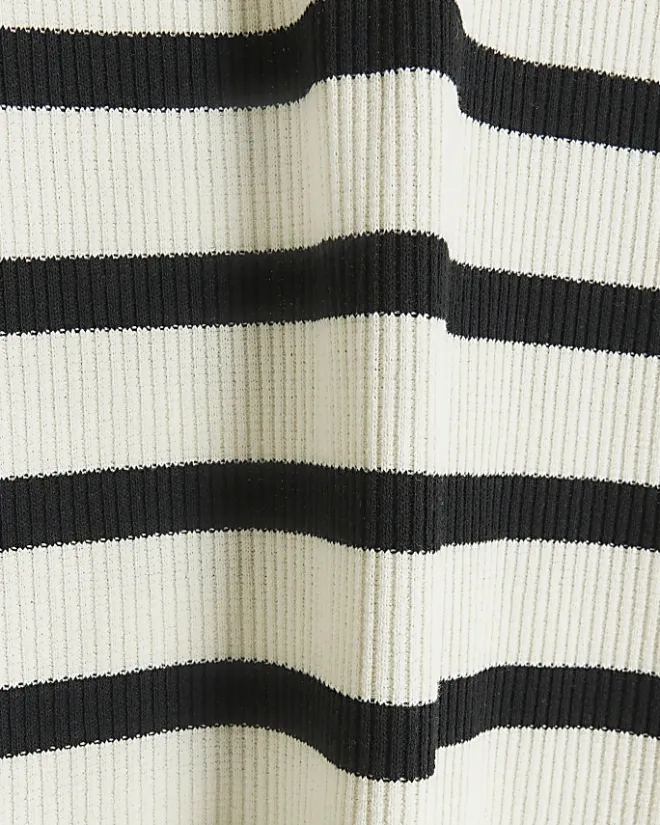 River Island Petite rib stripe bodycon midi dress Black Clearance