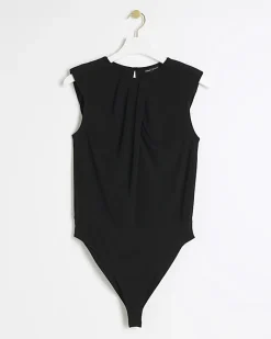 River Island Petite shoulder pad bodysuit Black Discount