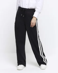 River Island Petite side stripe wide leg joggers Black Fashion