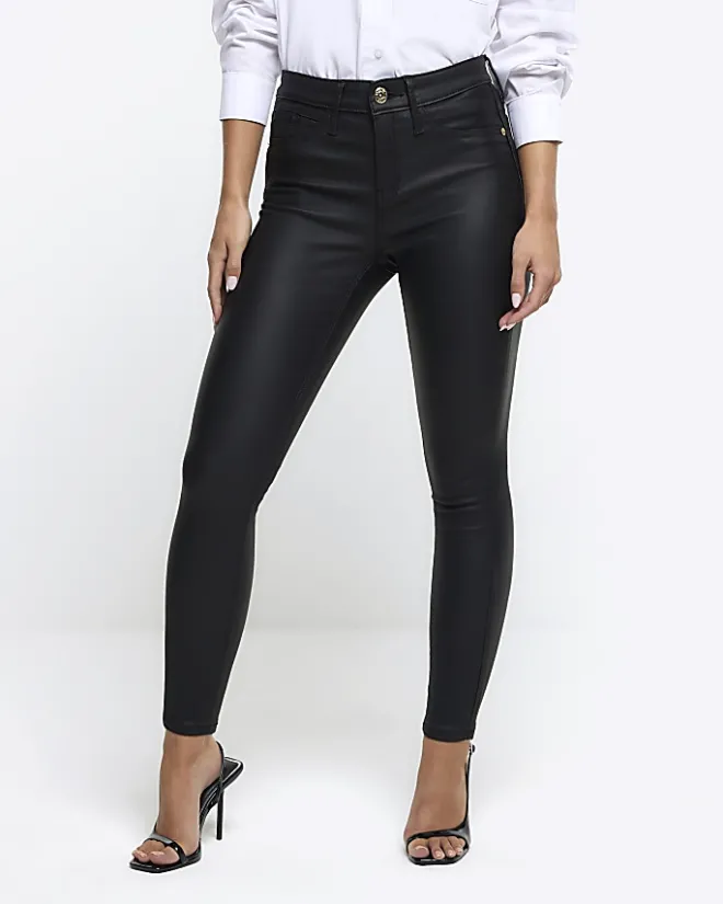 River Island Petite skinny fit coated jeans Black Hot