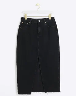 River Island Petite split hem denim maxi skirt Black Discount