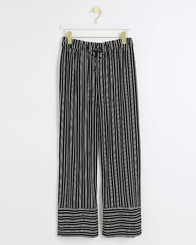 River Island Petite stripe wide leg trousers Black Sale