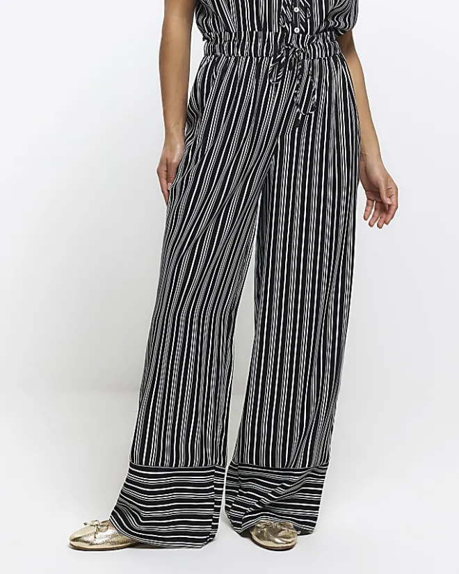 River Island Petite stripe wide leg trousers Black Sale