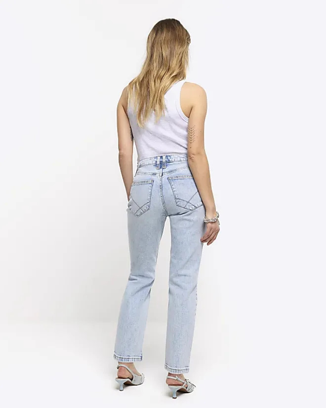 River Island Petite high waisted slim straight jeans Blue Fashion