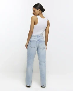 River Island Petite patch stove straight jeans Blue Hot