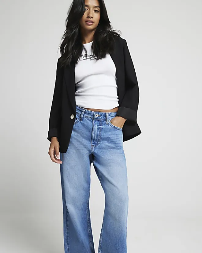 River Island Petite relaxed straight jeans Blue Best