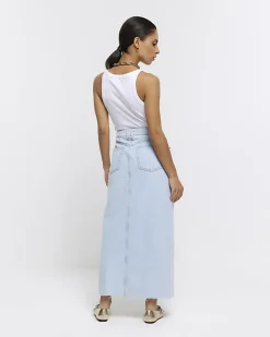 River Island Petite seamed denim maxi skirt Blue New