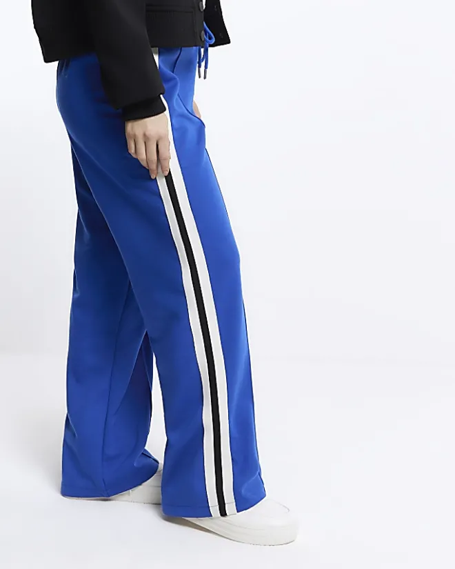 River Island Petite side stripe wide leg joggers Blue New