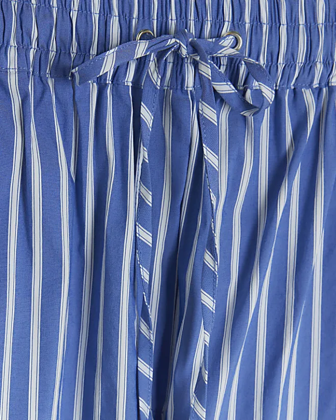 River Island Petite stripe poplin pull on trousers Blue Online