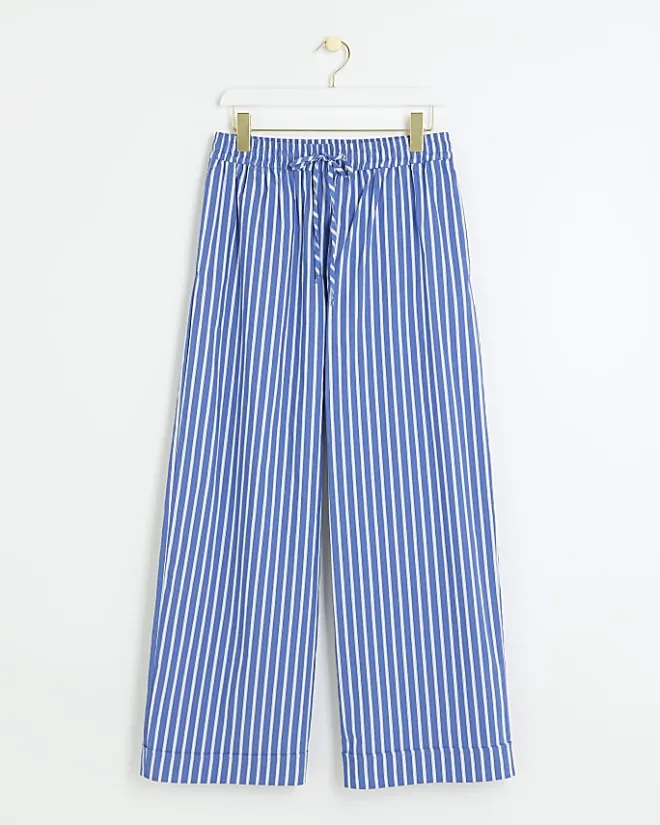 River Island Petite stripe poplin pull on trousers Blue Online