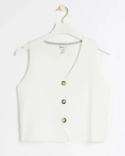 River Island Petite knit waistcoat Cream New