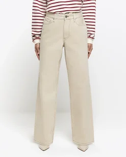 River Island Petite ecru high waisted straight jeans Cream Sale