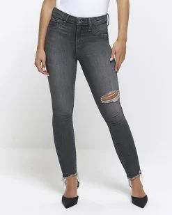 River Island Petite bum sculpt ripped jeggings Grey Best