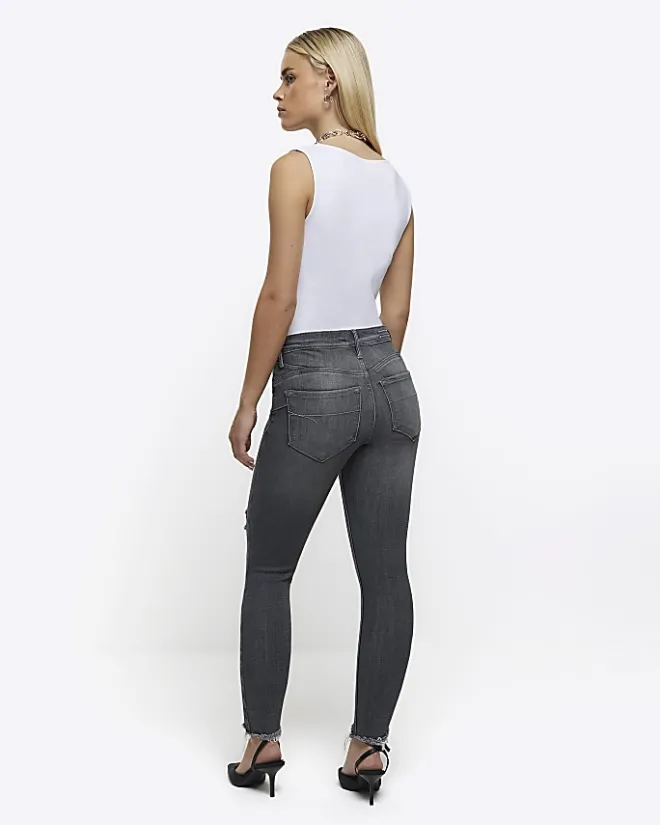 River Island Petite bum sculpt ripped jeggings Grey Best