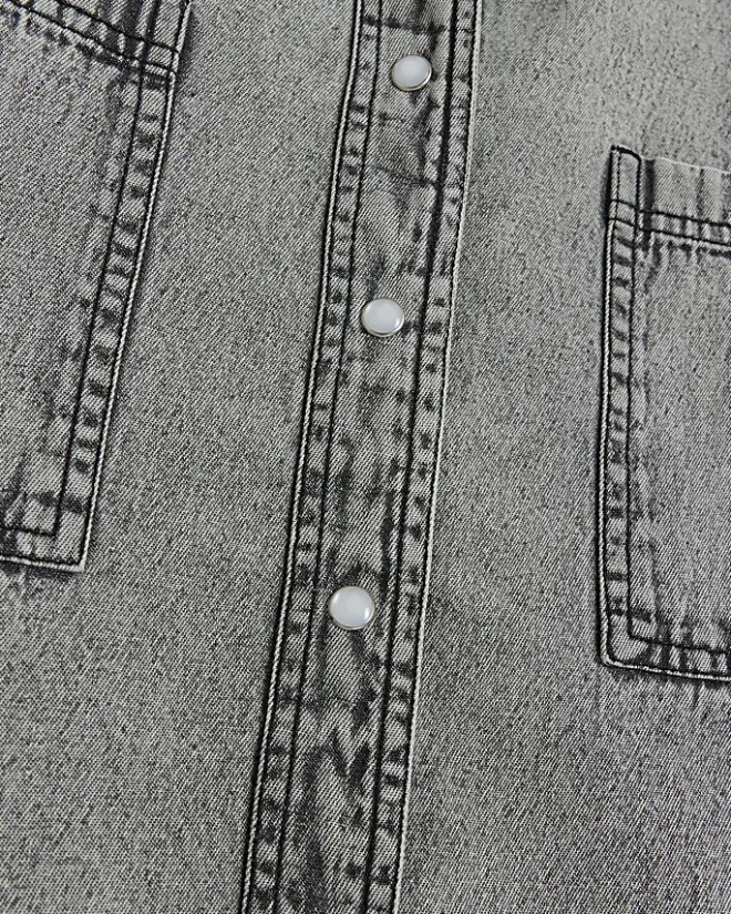River Island Petite crop denim shirt Grey Sale