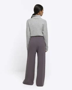 River Island Petite stitched wide leg trousers Grey New