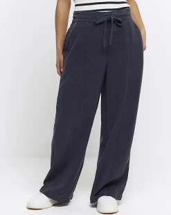 River Island Petite Navy wide leg lyocell trousers Blue Outlet