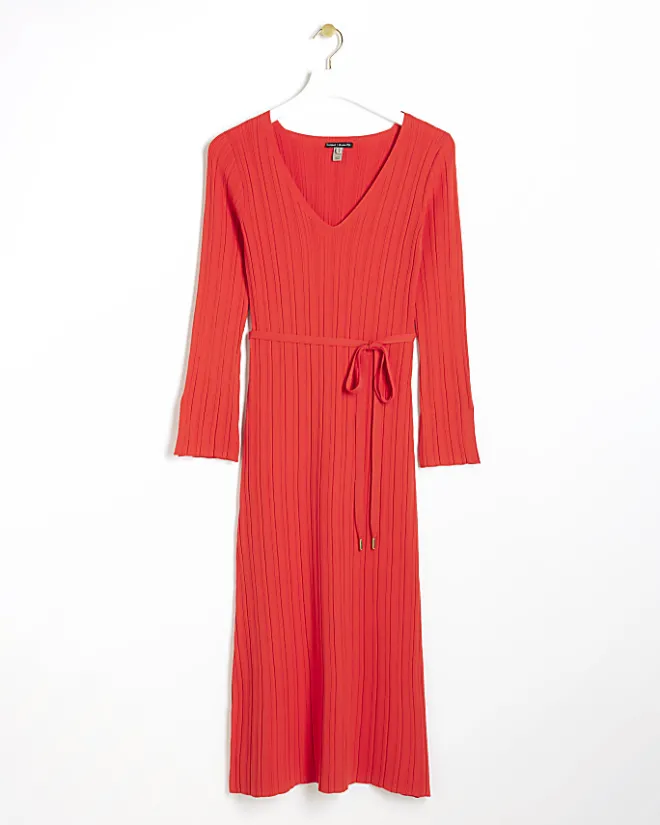 River Island Petite knit rib jumper maxi dress Red Fashion