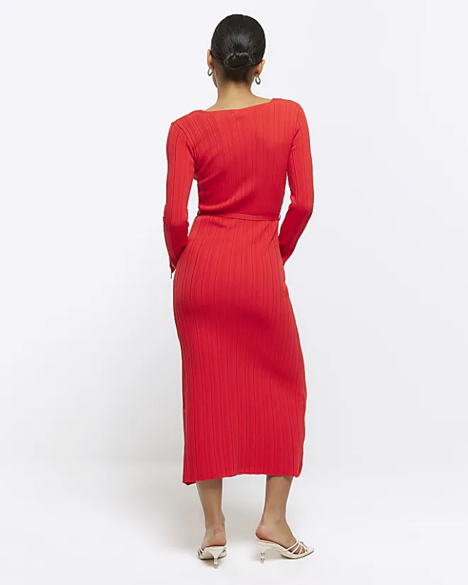 River Island Petite knit rib jumper maxi dress Red Fashion