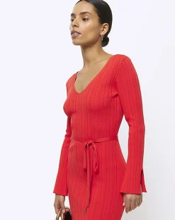 River Island Petite knit rib jumper maxi dress Red Fashion