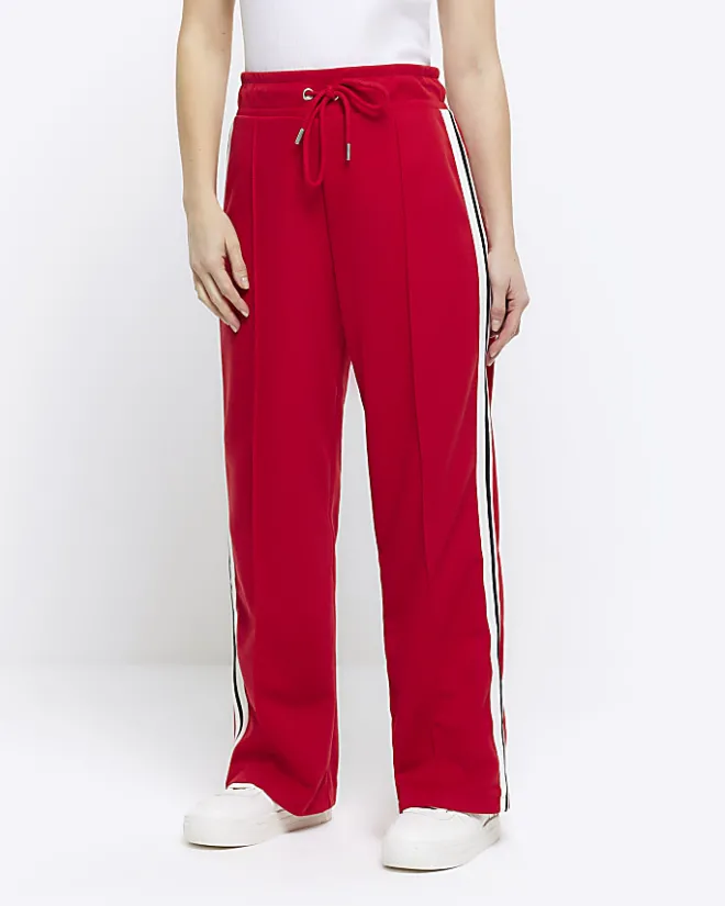 River Island Petite side stripe wide leg joggers Red New